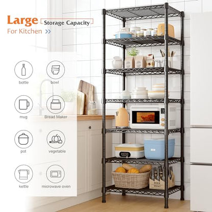 REIBII 7-Tier Metal Shelving Unit, 71’’H x 18’’W x 18’’D, 1176 LBS Weight Capacity, Adjustable Garage Shelving for Storage, Heavy Duty Shelves for Kitchen, Living Room, Bathroom etc. | 18"W x 18"D, Leveling feet, Rust-proof coating, 10-min Tool-free assem