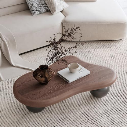 47.2” Walnut Cloud Coffee Table with 3 Ball Legs, Farmhouse Irregular Center Table for Living Room, Low Cute Small MDF Tea Table for Bedroom, Apartment-Walnut Black - color: Cloud-47" Walnut Black