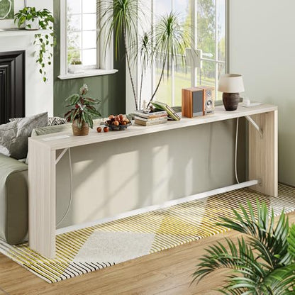TIQLAB Sofa Table, 79''L x 9.1''W (1.2'' Thickness) Long Console Table Behind Couch, Entryway Table with Angled Metal Frame, Industrial Console Table, Light Walnut - color: Light Walnut, size: 79''L x 9.1''W x 31.5''H