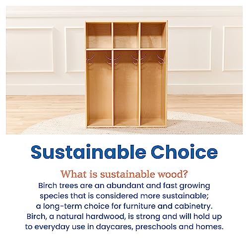 ECR4Kids Streamline 3-Section Toddler Coat Locker with Cubby Storage, Kids Furniture, Natural - color: Natural