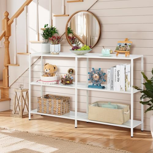 HDANI 47.2 Inch Metal Console Table with 3 Tier Strage Shelves,Narrow Entryway Table,Modern Sofa Tables for Entryway, Living Room,Bedroom,White - color: White, size: 47.24×11.81×31.5in