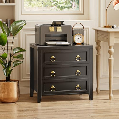 Huuger Paint Night Stand with Charger Station, 3 Drawer Nightstand Set of 2 | Larger Wider Bedside Table with USB-C Port, Modern End Table, for Bedroom, Living Room, Black Nightstand - color: Black