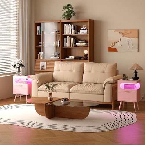 Veegle Nightstand,Modern Bedside Table with Storage Drawer and Open Wood Shelf, Accent Night Stand with Solid Wood Legs for Living Room, Bedroom and Small Spaces,Easy Assembly (Pink-1) - color: Pink-1