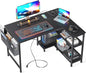 ODK 40 Inch Small L Shaped Gaming Computer Desk with Power Outlets, Reversible Storage Shelves & PC Stand for Home Office, Simple Writing Study Table with Storage Bag for Small Space, Black - size: 40 inch