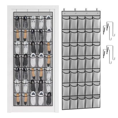 WVM Over the Door Shoe Organizer with 35 Breathable Mesh Pockets, Hanging Shoe Organizer for Door with 4 Metal Hooks, Large Capacity Closet Storage for Shoes, Accessories, Grey - style: Grey