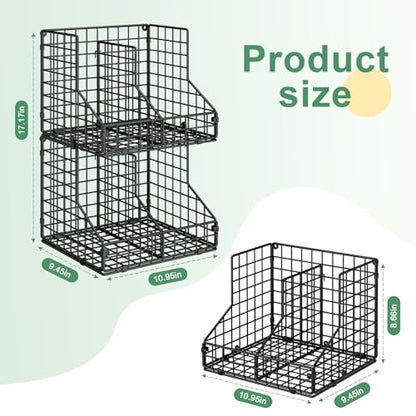 Stackable Can Organizer for Pantry with 2 Adjustable Dividers, Soda Can Organizer, Can Storage Dispenser Holds up to 28 Cans, 2 tier Metal Wire Baskets Can Holder for Kitchen Cabinet Pantry, Black - size: S-(2 pack)