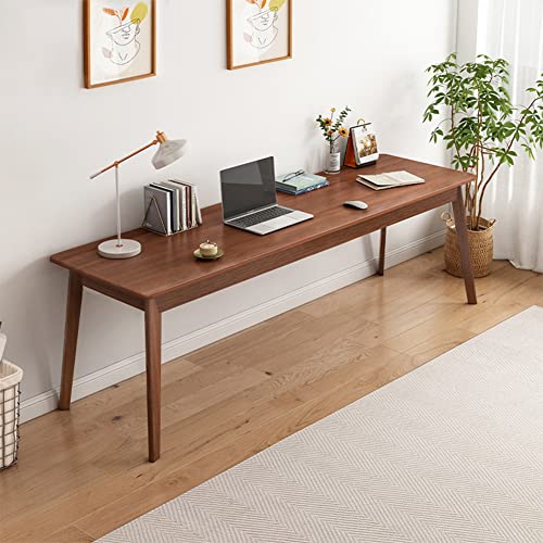 NELYE Mid-Century Long Desk Table, 71" W x 20" D, Walnut | Simple Modern Wood Table, Extra Long 2-Person Computer Workstation for Home Office Work, Holds 200 Lbs - size: 71"W20"D
