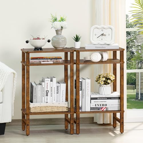YUFAM Side Table End Table Tall Night Stand 3-Tier 2 Pack for Living Room Bedroom Bathroom Office Furniture Brown - color: Brown, size: 3 Tier