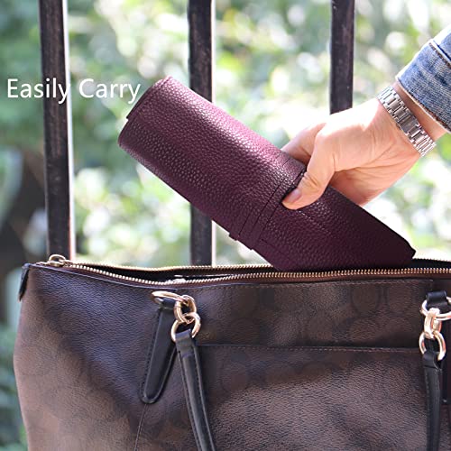 Bird&Fish Makeup Brush Case Travel, makeup brush case roll up,brush holder makeup,Holder Organizer Brushes Pouch Cosmetic Bag for Travel，Rolling Bag Storage Case PU Leather - color: New Crimson