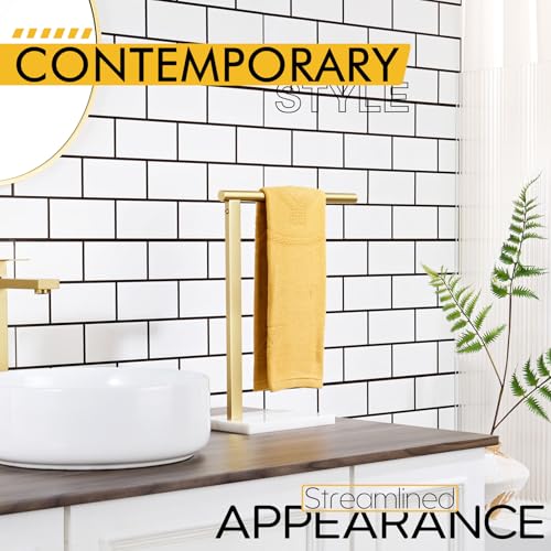 KOKOSIRI Hand Towel Rack Standing Towel Bar with Steady Marble Base for Bathroom Vanity Countertop, Brushed Gold Stainless Steel 15.7'' Height THS0006-BG - color: Brushed Gold, size: 1-Bar