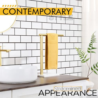 KOKOSIRI Hand Towel Rack Standing Towel Bar with Steady Marble Base for Bathroom Vanity Countertop, Brushed Gold Stainless Steel 15.7'' Height THS0006-BG - color: Brushed Gold, size: 1-Bar