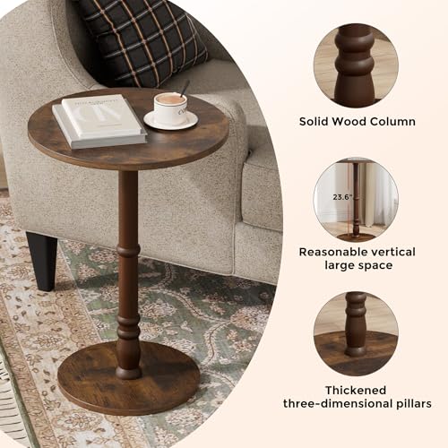 Homleke 16" Round Side Tables, Solid Wood Pillar with Wood Top & Base, Small Drink Accent Table for Living Room, Bedroom, Sofa & Office, Easy Assembly, Rustic Brown - color: Rustic Brown