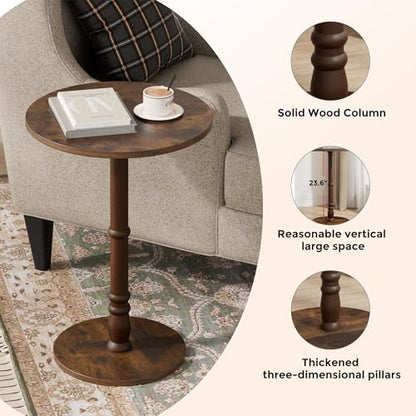 Homleke 16" Round Side Tables, Solid Wood Pillar with Wood Top & Base, Small Drink Accent Table for Living Room, Bedroom, Sofa & Office, Easy Assembly, Rustic Brown - color: Rustic Brown