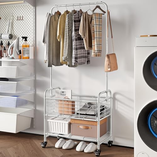 SUOERNUO Laundry Cart with Hanging Rack Rolling Laundry Hamper Sorter with Wheels Shelf,Grey - color: Grey
