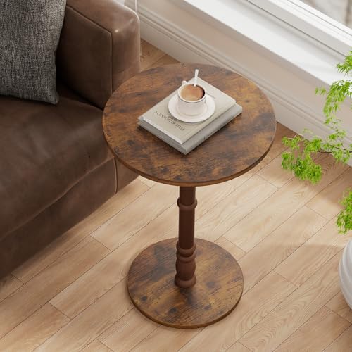 Homleke 16" Round Side Tables, Solid Wood Pillar with Wood Top & Base, Small Drink Accent Table for Living Room, Bedroom, Sofa & Office, Easy Assembly, Rustic Brown - color: Rustic Brown