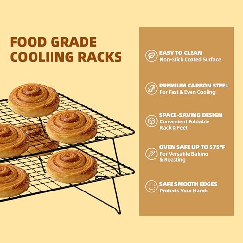 Cooling Rack 16"x10", 4-Tier Stackable & Collapsible Cooling Racks | Cooling Racks for Cooking and Baking, Roasting, Grilling, Oven & Dishwasher Safe (Black, 4-Tier) - color: Black, size: 4-Tier