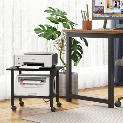 TUTOTAK Printer Stand, 2 Tier Rolling Printer Cart with Charging Station | Small Under Desk Printer Table with Wheels for Small Space, Office, Home, Black PS01BK001P - color: Black, size: 2 tier(18.9 x 11.8 x 15.4inchs)