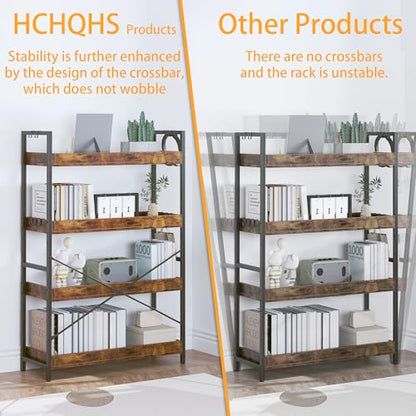 HCHQHS 4 Tier Bookshelf, Adjustable Industrial Bookcase, Vertical Tall Book Shelf, Wood and Black Metal Open Bookshelves for Home Office, Living Room, Bedroom - color: Rustic Brown, size: 4-Tier (31.5"W x 44"H)