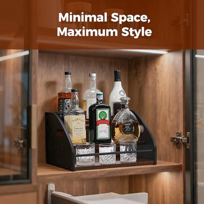 Liquor Bottle Display Shelf, Coffee Syrup Rack Organizer with Metal Hand, 3 Step Countertop Liquor Wine Rack, Mini Bar, Liquor Cabinet, Home Retro Bar Shelf Stand for Liquor Whiskey, Bourbon, Spirits - size: 3 Tier