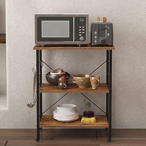 sogesfurniture 3-Tier Kitchen Baker's Rack Utility Shelf Microwave Oven Stand Storage Cart Workstation Shelf 3-Tier Kitchen Utility Cart on Wheels with Storage, Rustic Brown - color: Rustic Brown