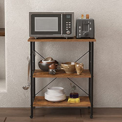 sogesfurniture 3-Tier Kitchen Baker's Rack Utility Shelf Microwave Oven Stand Storage Cart Workstation Shelf 3-Tier Kitchen Utility Cart on Wheels with Storage, Rustic Brown - color: Rustic Brown