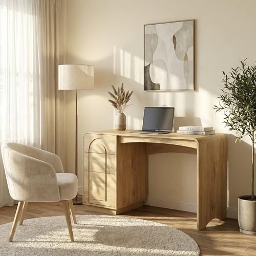 Bestier 47 inch Wood Home Office Desk with 3 Drawers, Modern Executive Desk with Storage, Arched Computer Desk for Writing Study Bedroom, Natural Oak - color: Oak