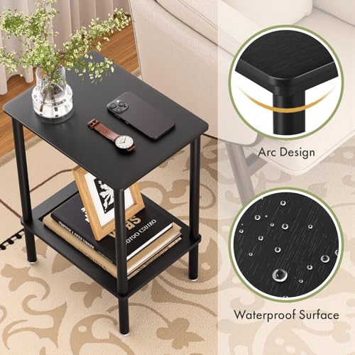 2 Tier Small Side Table, Bedside Table, Narrow Entryway Table, Bamboo End Table with Storage Shelf, Bedroom Nightstand, Mini Accent Table, Small Coffee Table, Plant Stand, Black - color: Black, size: 2 Tier