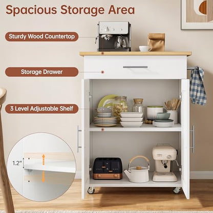 Mobile Kitchen Island on Wheels, Large Drawer, White | On Wheels, Large Drawer, Adjustable Shelf, Towel Rack, Rolling Island Table,for Kitchen & Dining Room - size: Small Kitchen Island, style: Modern White