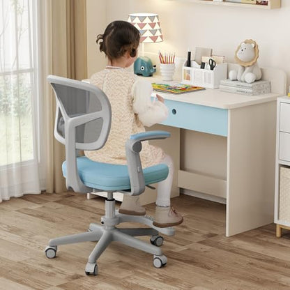HONEY JOY Kids Desk Chair, Children Study Chair with Adjustable Height/Armrest/Footrest, Swivel Rolling Mesh Task Student Chair, Kids Computer Chair for Teens Girls Boys, Home, School, Office (Blue) - color: Blue