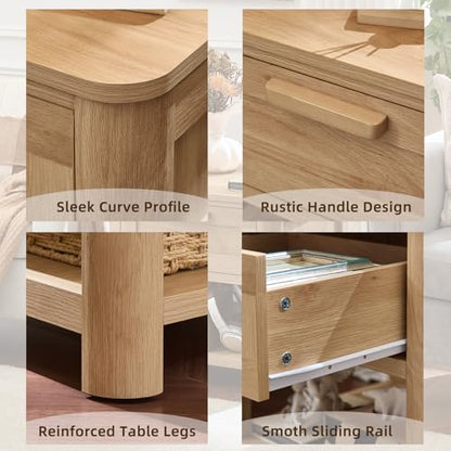 Joaxswe Farmhouse Side Tables Living Room, Small Nightstand with 1 Drawers & Open Shelving & 4 Thickened Table Legs, Natural Wood - color: Natural, size: Single