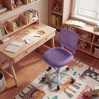 Costzon Kids Desk Chair, Armless Height Adjustable Kids Computer Chair w/Elastic Sponge Filling, Ergonomic Backrest & Stable 5-Point Wheels, Children Rolling Swivel Chair for Studyroom (Purple) - color: Purple
