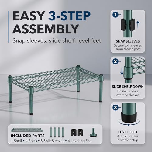 30" x 60" x 8" Green Epoxy Wire Storage Shelf, Dunnage Rack, Commercial 1 Tier Small Shelf - color: Green, size: 30"D x 60"W x 8"H
