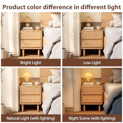 Solid Wood Nightstand Natural Night Stand with Drawers Mid Century Modern Nightstand with Storage,Wood Night Stand,Small Bedside Table for Bedroom,Living Room,Office,Natural Bedside Table - color: Natural, style: 2 drawers