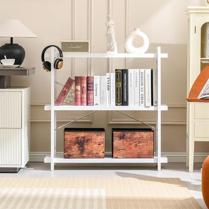 HCHQHS Bookshelf, 3-Tier Industrial Bookcase, White Open Book Shelf, Freestanding Horizontal Bookshelves with Metal Frame - color: Cloud White, size: 3-Tier (35.8"W x 35.8"H)