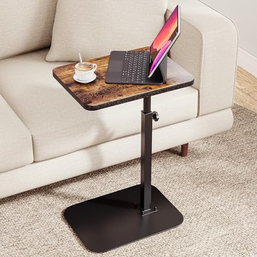 ELYKEN TV Tray Table, C-Shape Couch Desk, 360° Swivel Side Table Height Adjustable, Laptop Stand for Couch Recliner, Small Bedside Tables, Rustic Brown - color: Rustic Brown