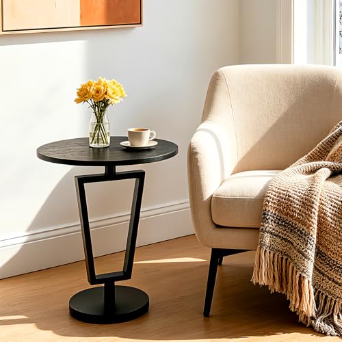 Modern Black Round Side Table 17" x 19" Heavy Duty Metal Pedestal Base Accent Table for Small Spaces End Table for Living Room, Bedroom, Beside Sofa or Couch – Easy Assembly - color: Black-t