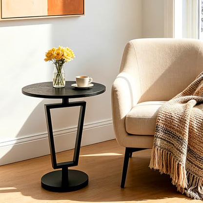 Modern Black Round Side Table 17" x 19" Heavy Duty Metal Pedestal Base Accent Table for Small Spaces End Table for Living Room, Bedroom, Beside Sofa or Couch – Easy Assembly - color: Black-t