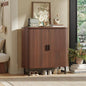 Maupvit Shoe Storage Cabinet with Smooth Fluted Sliding Doors, 5-Tier Shoe Cabinet Storage for Entryway, Narrow Hidden Shoe Rack for Front Door Entrance, Metal Handles and Legs, Walnut