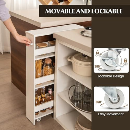 LOKO Slim Storage Cart, 4-Tier Rolling Cart with Handle & Wooden Top for Kitchen Bathroom Laundry Living Room Narrow Small Spaces, 5 Inches Width (Plain White) - color: Plain White
