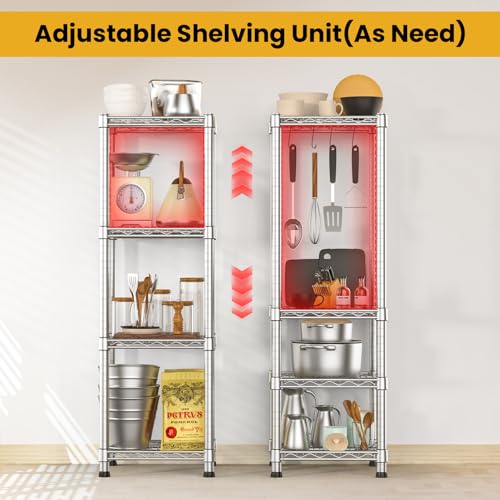 14" Metal Wire Shelving Unit Storage Shelves 4 Tier Adjustable Shelf Sturdy Steel Rack Standing Units Organizers organize for Laundry Bathroom Kitchen Closet Basement Garage Pantry Narrow Mesh Utility - size: 4-Tier-Silver[14"D x 14"W x 39.37"H]