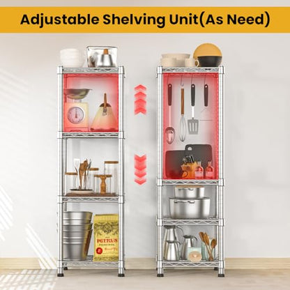 14" Metal Wire Shelving Unit Storage Shelves 4 Tier Adjustable Shelf Sturdy Steel Rack Standing Units Organizers organize for Laundry Bathroom Kitchen Closet Basement Garage Pantry Narrow Mesh Utility - size: 4-Tier-Silver[14"D x 14"W x 39.37"H]
