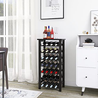 SMIBUY Bamboo Wine Rack, 28 Bottles Display Holder with Table Top, 7-Tier Free Standing Storage Shelves for Kitchen, Pantry, Cellar, Bar (Black) - color: Black