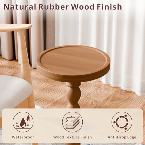 Rubber Wood Round Side Table, Solid Wood Small Drink Table for Small Spaces, Modern Accent Tables, End Tables for Living Room, Bedroom and Office (Light Walnut, 9.4 Inch) - color: Light Walnut