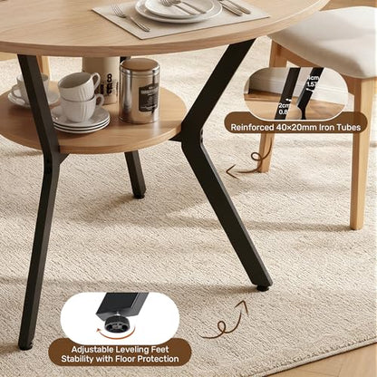 Miereirl 42.13" Round Dining Table for 4, Modern Kitchen Table with Open Storage Shelf, Wood Dining Table for Dining Room, Apartment, Small Spaces - color: Natural
