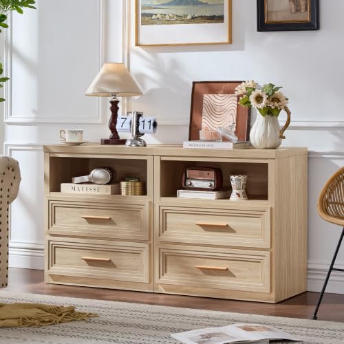 RWYHG 24'' Wide Farmhouse Night Stand with 2 Drawers,Wood Nightstand | Modern End Table Open Storage Shelf, Metal Handle, Mid-Century Bed Side Table for Bedroom, Living Room,Natural - color: Natural