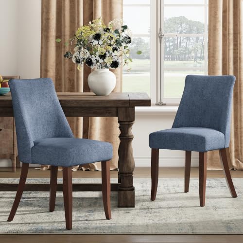 COLAMY Upholstered Dining Chairs Set of 2, Mid Century Modern Kitchen Chairs with Back, Farmhouse Fabric Side Dining Room Chairs with Wood Legs for Dining Room Restaurant, Blue - color: Blue, size: Set of 2
