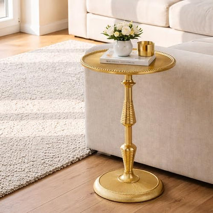 CLEENTABLE Modern Round Gold End Table - 15" Width x 21" Height Metal Side Table for Living Room, Bedroom & Small Spaces - Luxury Gold Finish Accent Table - color: Gold, size: 15" x 21" - Inch