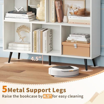 Tangkula 8-Cube Bookcase, Modern Storage Bookshelf with 5 Tapered Metal Legs & 2 Anti-Tip Kit, Freestanding Display Rack for Living Room, Study Room (8-Cube,White) - size: Standard 8-Cube