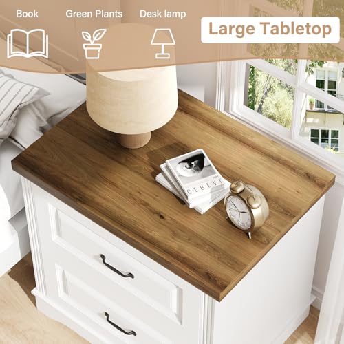 Catrimown 24" Wide Farmhouse Nightstand, Large End Table with 2 Drawers, Side Table Chest of Drawers Cabinet, Night Stand for Bedroom, Living Room, White - color: White