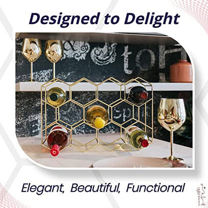 Gusto Nostro Countertop Wine Rack - 14 Bottle Freestanding Modern Gold Metal Small Wine Rack - 3 Tier Tabletop Wine Holder Stand for Cabinet, Pantry, Wine Bottle Storage - No Assembly Required - color: Gold